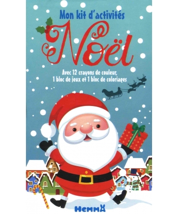 Mon Kit D Activites Noel 12 Crayons De Couleurs +Bloc De Jeux +Bloc De Coloriages