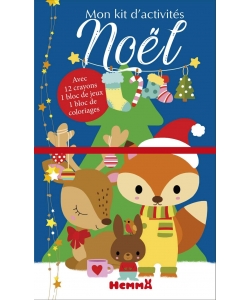 Mon Kit D Activites Noel (Pere Noel + Renne) 12 Crayons De Couleurs +Bloc De Jeux +Bloc De Coloriage