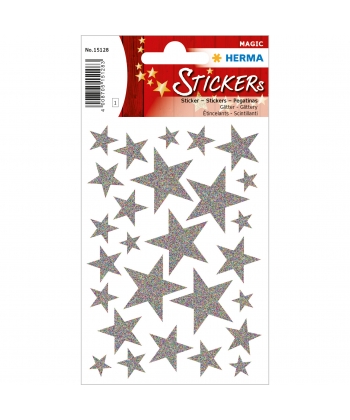 Christmas Sticker Herma,27 stickers, Magic Stars Silver Glittery 15128