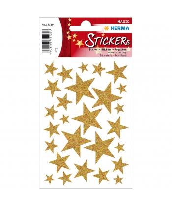 Christmas Sticker Herma,27 stickers ,Magic Stars Gold Glittery 15129
