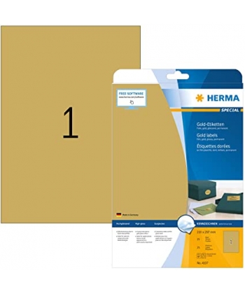 Label Herma Super Print A4 25Sh/Pack 210X297Mm Gold 4107