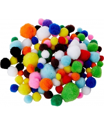 Pompon Hands On Crafts Assorted Sizes And Colors 100/Pack Ha25001