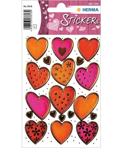 Sticker Decor Hearts Gold Embossed