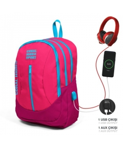 Backpack Sport With Usb And Aux Socket Large Pink/Blue