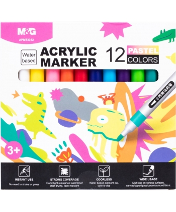 Marker M&G Acrylic 12/Pack Pastel Apmt3312