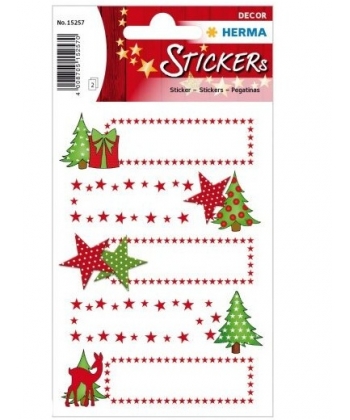Christmas Y22 Gift Tag Sticker Herma Decor Stars+Firs Glittery 15257
