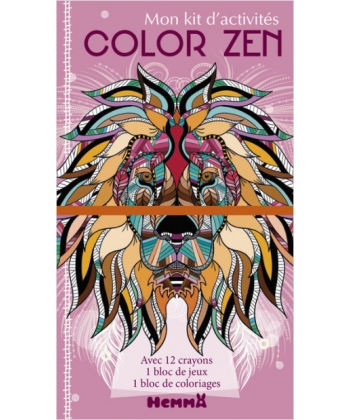 Mon Kit D Activites Color Zen (Lion) 12 Crayons De Couleurs +Jeux +Coloriages
