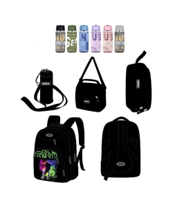 Backpack Black Printed Genius Set 4 Pcs