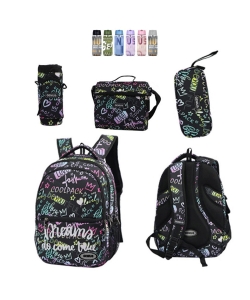 Backpack Black Genius Set 4 Pcs Printed