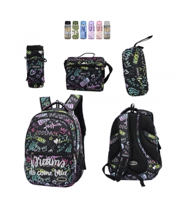 Backpack Black Genius Set 4 Pcs Printed
