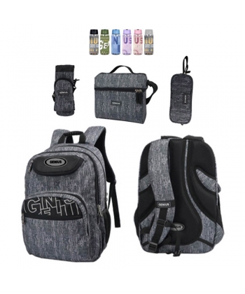 Backpack Grey Genius Set 4 Pcs