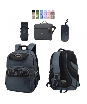 Backpack Dark Grey Genius Set 4 Pcs