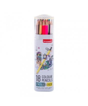 Colored Pencil Bruynzeel Tin Box 18/Pack Metallic And Neon 60212318