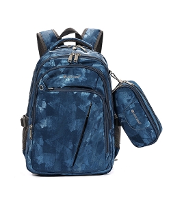 Backpack Leopard 4 Comp Printed Blue Set 4Pcs 25074
