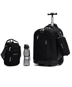 Backpack Trolley Leopard 3 Comp. Black Set 4Pcs 25005