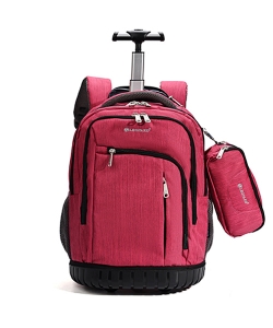 Backpack Trolley Leopard 3 Comp. Fushia Set 4Pcs 25045