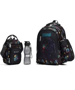 Backpack Leopard 3 Comp Printed Black Moon Set 4Pcs 25123