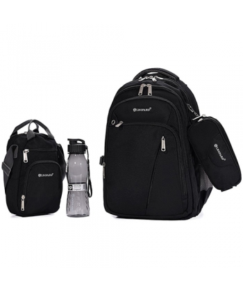 Backpack Leopard 4 Comp Black Set 4Pcs 25004