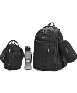 Backpack Leopard 4 Comp Dark Grey Set 4Pcs 25024