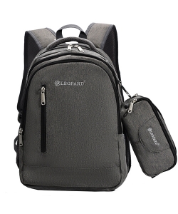 Backpack Leopard 3 Comp Grey Set 4Pcs 25083