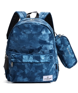 Backpack Leopard 2 Comp Printed Blue Set 2Pcs 25072