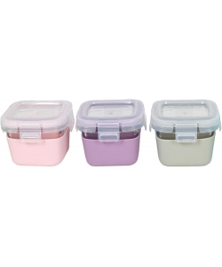 GLASS CONTAINER MELII W/SILICONE SLEEVE 3 PCS 160 ML PINK/PUPLE/GREY 16950