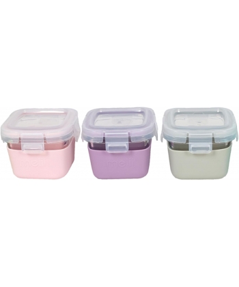 GLASS CONTAINER MELII W/SILICONE SLEEVE 3 PCS 160 ML PINK/PUPLE/GREY 16950