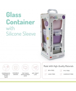 GLASS CONTAINER MELII W/SILICONE SLEEVE 3 PCS 160 ML PINK/PUPLE/GREY 16950