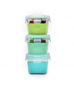 GLASS CONTAINER MELII W/SILICONE SLEEVE 3 PCS 160 ML MINT/BLUE/LIME 16951