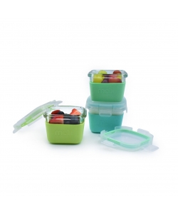 GLASS CONTAINER MELII W/SILICONE SLEEVE 3 PCS 160 ML MINT/BLUE/LIME 16951