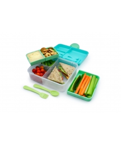 LUNCH BOX MELII BENTO 2 TIER 6 COMP. W/SPOON AND FORK 1446 ML BLUE/MINT/LIME 21510