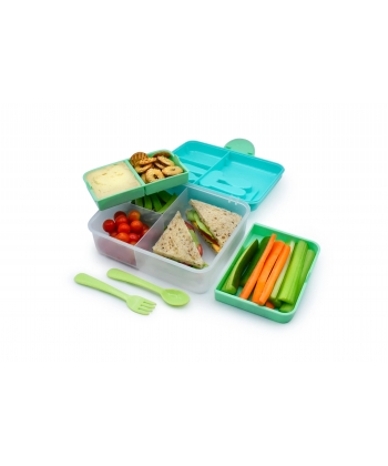 LUNCH BOX MELII BENTO 2 TIER 6 COMP. W/SPOON AND FORK 1446 ML BLUE/MINT/LIME 21510