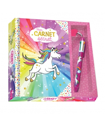Coffret Mon Carnet Secret Licorne Avec Stylo 4 Couleurs +Cadenas