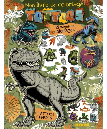 Mon Livre De Coloriage Tattoos (Dinos) - 32 Pages Coloriages ! + Tattoos Offerts