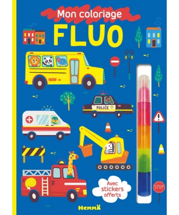 Mon Coloriage Fluo (Vehicules) - Avec Stickers Offerts