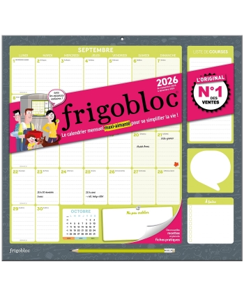 Frigobloc Mensuel 2026 - Calendrier D Organisation Familiale / Mois (De Sept. 2025 A Dec. 2026)