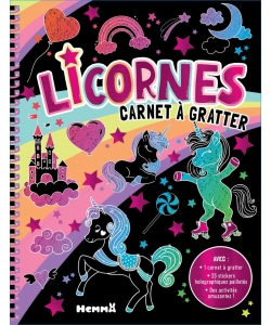 Carnet A Gratter - Licornes Avec 1 Carnet A Gratter, 25 Stickers Holographiques Pailletes, Des Act