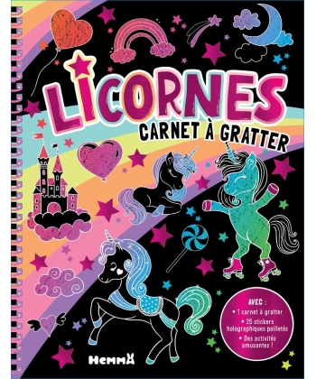 Carnet A Gratter - Licornes Avec 1 Carnet A Gratter, 25 Stickers Holographiques Pailletes, Des Act