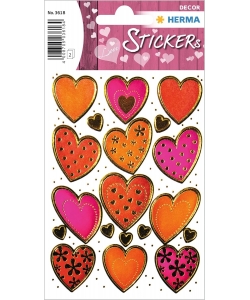 Sticker Decor Hearts Gold Embossed