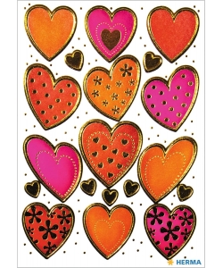 Sticker Decor Hearts Gold Embossed