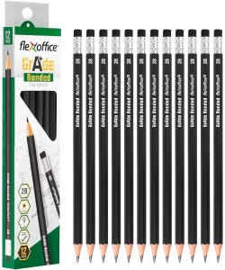 Pencil Flexoffice 2B 12/Pack With Eraser Hex Fo-Gp010
