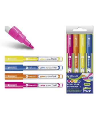 Marker Bismark Fluo Glitter 4/Pack Pvc Box 329342
