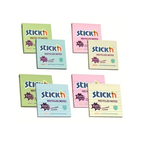 Stick Notes Stick N Extra Sticky 76X76Mm Recycled Pink 21583