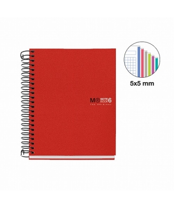 Notebook Mr Quad A6 Ruled 6Sub 150Sh Pp Spiral Red 4283