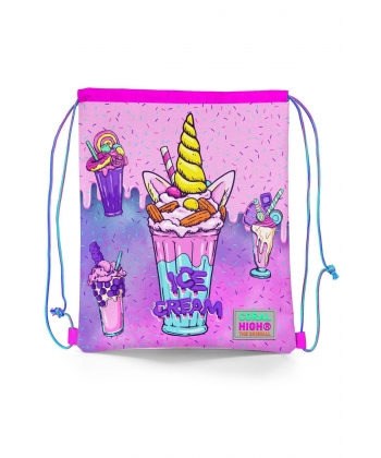 Drawstring Bag Ice Cream Unicorn Coral High