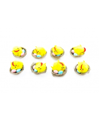 Easter Chenille Chiks In Nid 8Pcs/Pack 4259