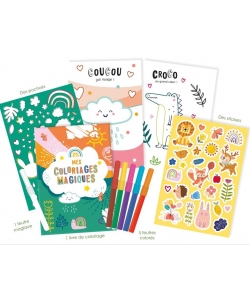 Mon Coffret Feutres Magiques - Avec Des Stickers, Des Motifs Et Un Livre De Coloriage ! 5 Feutres Co
