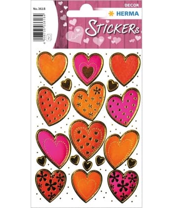 Hearts Gold Embossed - Sticker Herma