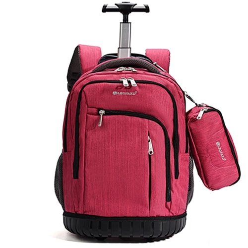 Backpack Trolley Leopard  3 Comp. Fushia Set 4Pcs 25045