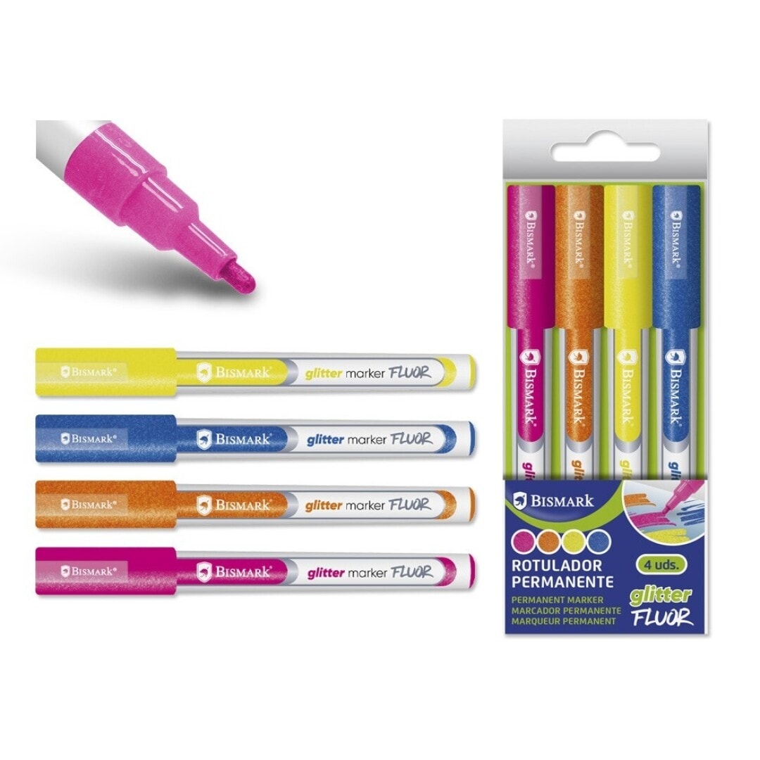 Marker Bismark Fluo Glitter 4/Pack Pvc Box 329342